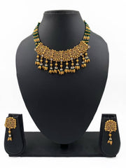 Shivali Floral Design Short Antique Jewellery Necklace Set For Parties Antique Golden Necklace Sets