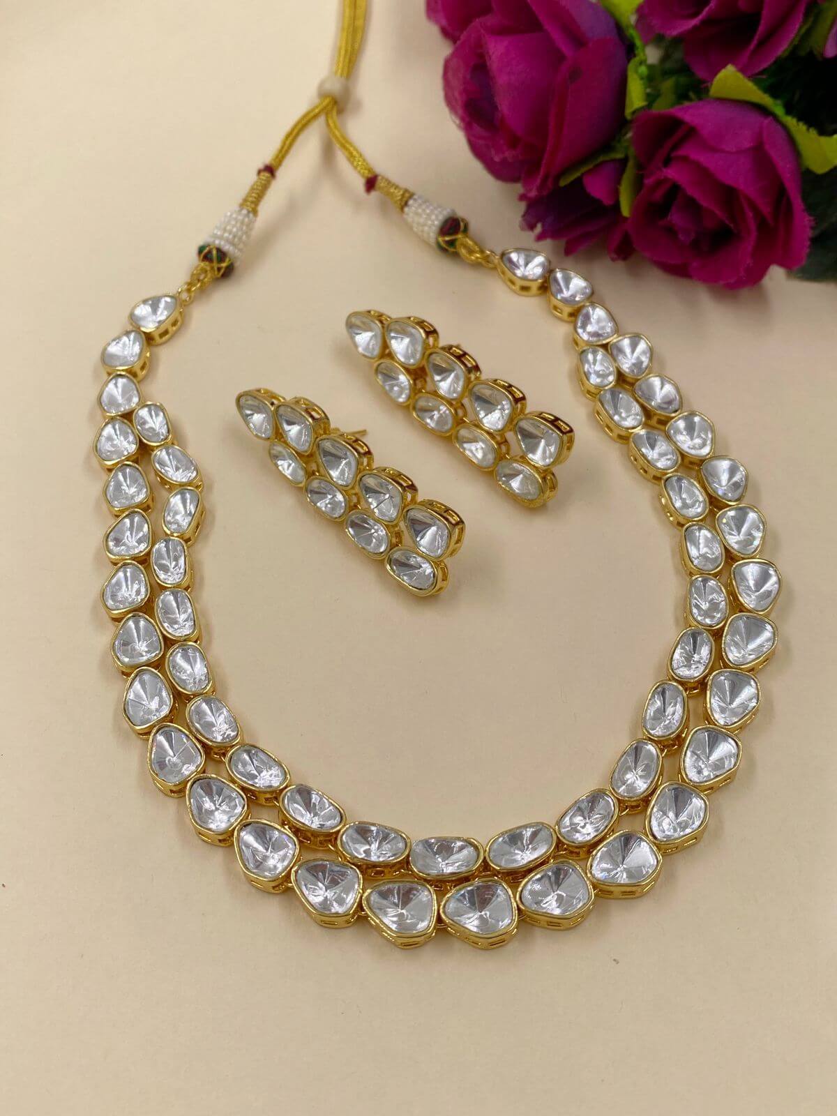 Buy Uncut Polki Kundan Short Necklace For Weddings By Gehna Shop