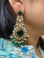 Siddhi Antique Green Victorian Polki Long Dangler Earrings For Women Earrings