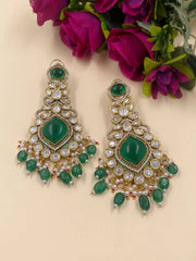 Siddhi Antique Green Victorian Polki Long Dangler Earrings For Women Earrings