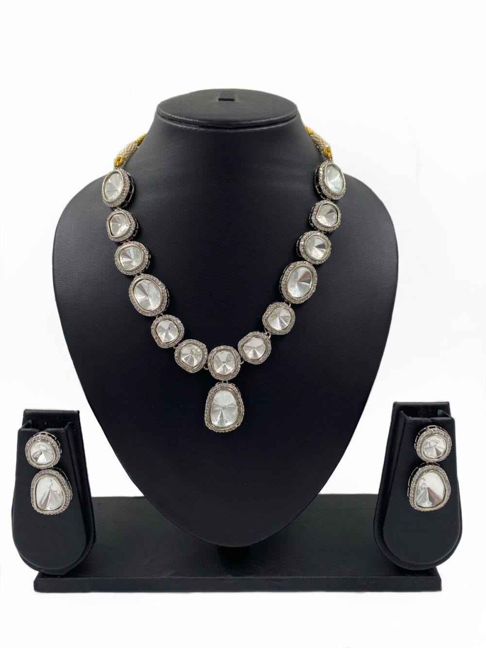Silver Plated Polki Kundan Necklace For Weddings By Gehna Shop
