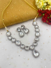 Silver Plated Polki Kundan Necklace For Weddings By Gehna Shop