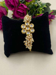 Traditional Adjustable Kundan And Pearls Chain Bracelet For Ladies
