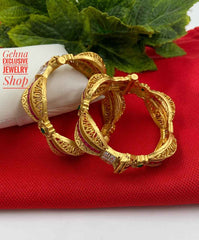 Traditional Antique Gold Plated Ruby Stone AD Bangles By Shop Gehna