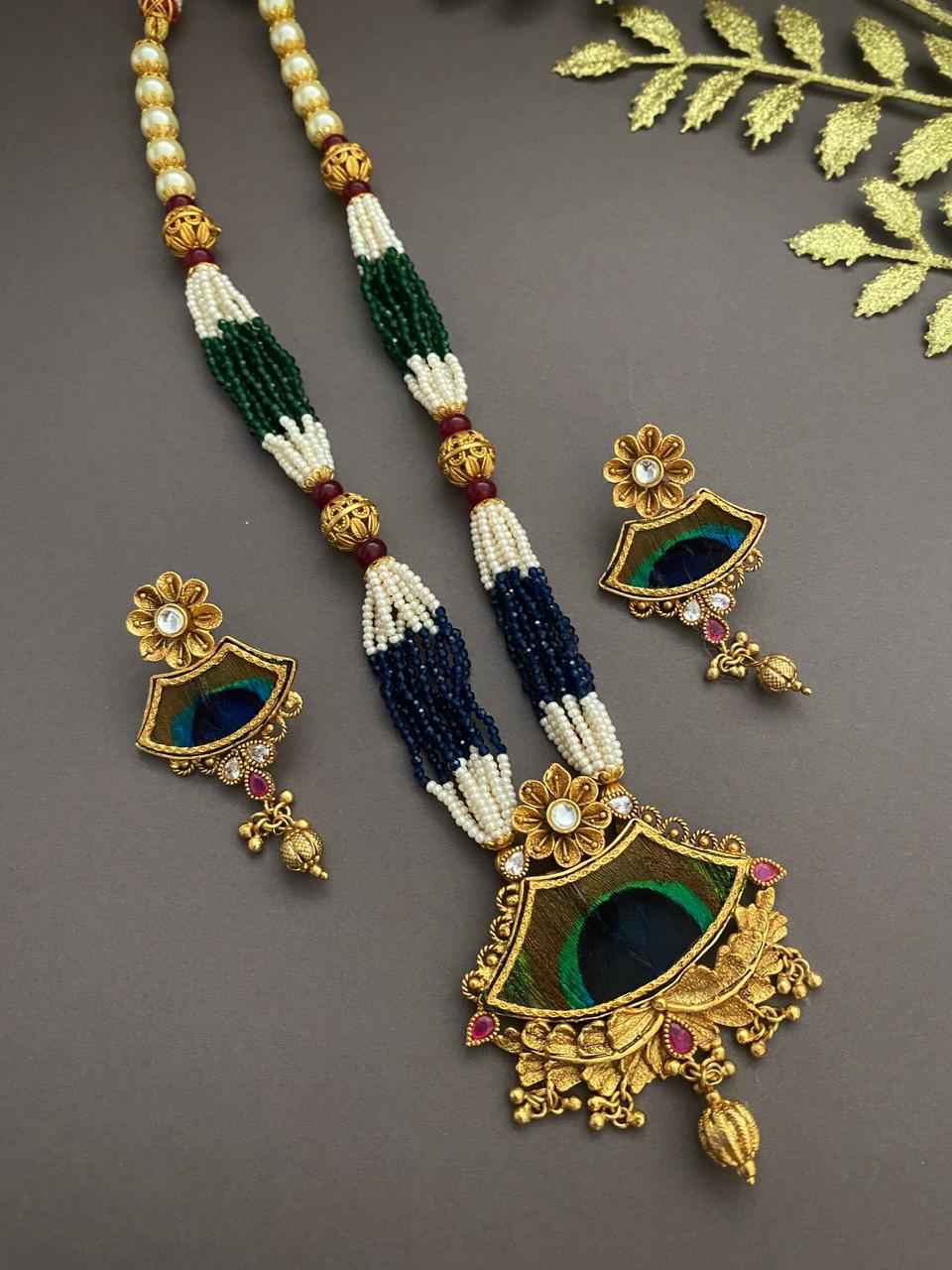 Traditional Antique Golden Peacock Style Pendant Necklace Set By Gehna Shop