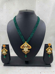 Traditional Antique Golden Pendant With Green Beads By Gehna Shop