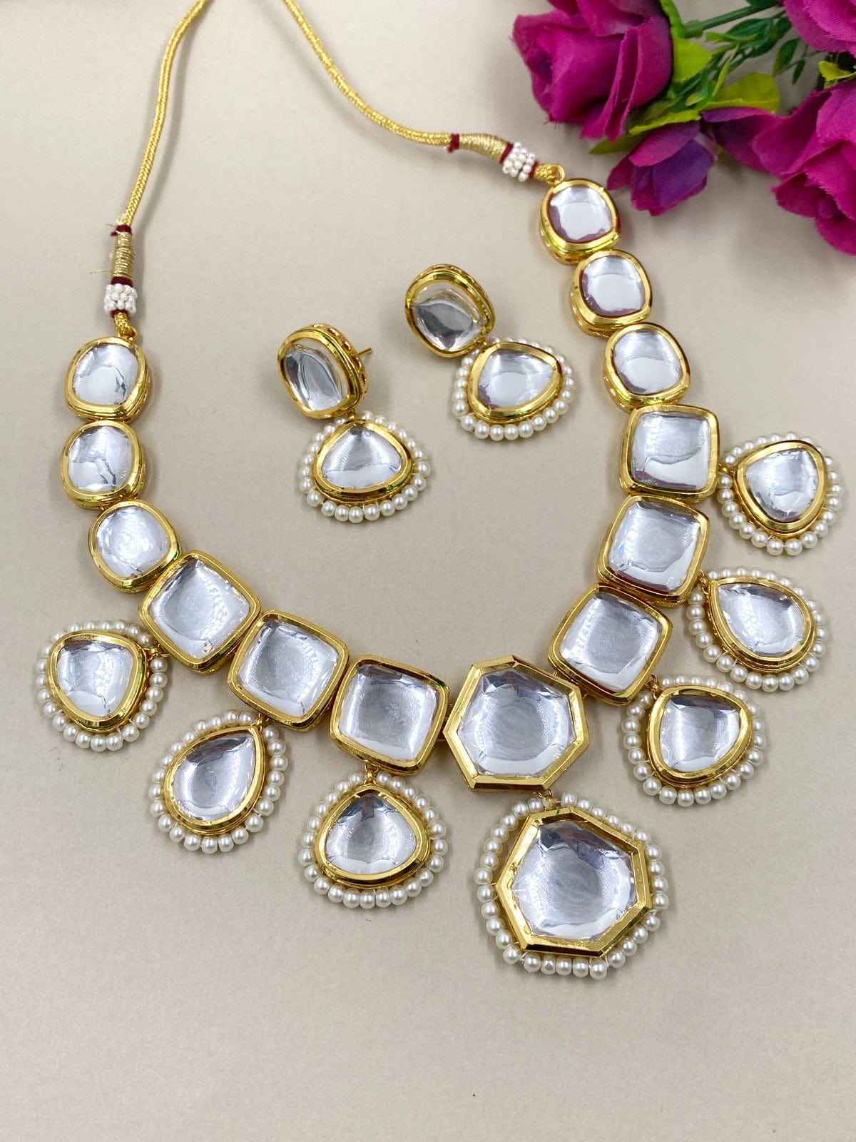 Traditional Big Kundan Polki Necklace Set By Gehna Shop