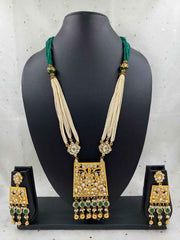 Traditional Designer Gold Plated Polki Kundan Pendant With Beads Necklace Set For Woman