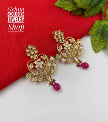 Traditional Designer Gold Toned Party Kundan Fashionable Earrings