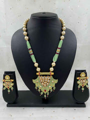 Traditional Designer Mint Color Kundan Necklace Set For Woman