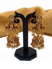 Traditional Goddess Lakshmi Devi Coin And Elephant Design Jhumka Earrings