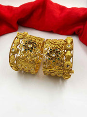 Traditional Gold Plated Antique Golden Broad Bangles Set By Gehna Shop