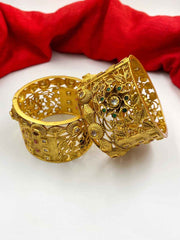 Traditional Gold Plated Antique Golden Broad Bangles Set By Gehna Shop