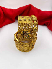 Traditional Gold Plated Antique Golden Broad Bangles Set By Gehna Shop