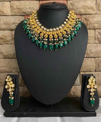 Traditional Gold Plated Antique Golden Kundan Wedding Necklace Set By Gehna Shop