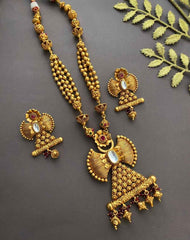 Traditional Gold Plated Antique Golden Pendant Necklace Set By Gehna Shop