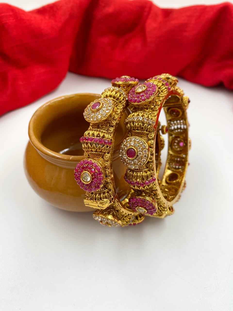 Traditional Gold Plated Antique Pacheli Bangles For Women By Gehna Shop