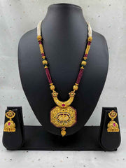 Traditional Gold Plated Antique Pendant Necklace Set For Weddings By Gehna Shop