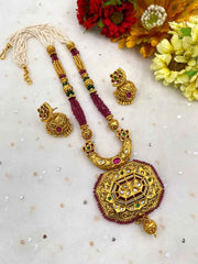 Traditional Gold Plated Antique Pendant Necklace Set For Weddings By Gehna Shop