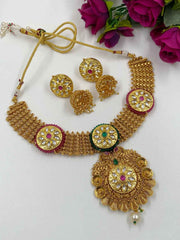 Traditional Gold Plated Artificial Golden Necklace Set For Weddings