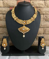 Traditional Gold Plated Bridal Antique Gold Necklace Set By Gehna Shop