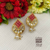 Traditional Gold Plated Designer Ruby Kundan Studs For Women