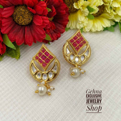 Traditional Gold Plated Designer Ruby Kundan Studs For Women