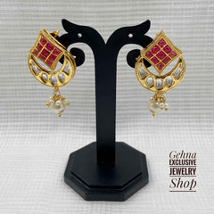 Traditional Gold Plated Designer Ruby Kundan Studs For Women