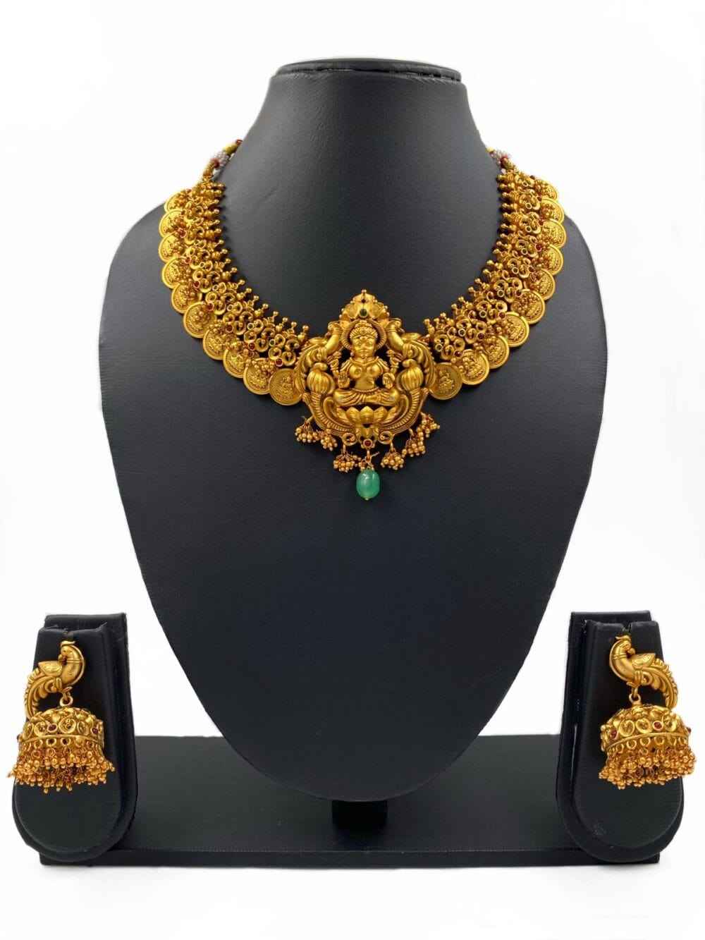 Traditional Gold Plated Goddess Lakshmi Coin Necklace Set For Ladies By Gehna Shop