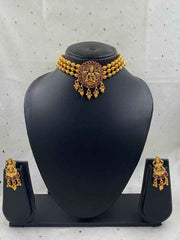 Traditional Gold Plated Goddess Lakshmi Temple Jewellery Choker Necklace Set