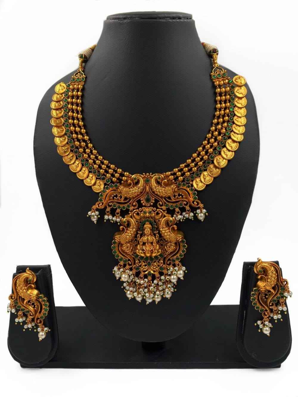 Traditional Gold Plated Goddess Lakshmi Temple Necklace Set For Ladies By Gehna Shop