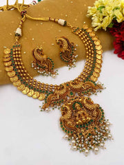 Traditional Gold Plated Goddess Lakshmi Temple Necklace Set For Ladies By Gehna Shop