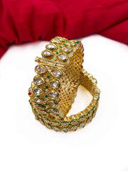 Traditional Gold Plated Green Kundan Bangle Set For Weddings
