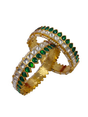 Traditional Gold Plated Green Kundan Jadau Bangles Set For Women Kundan Bangles