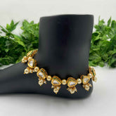 Traditional Gold Plated Handcrafted Brass Kundan Anklet Payals For Women