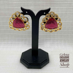 Traditional Gold Plated High Quality Ruby Color Kundan Studs