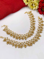 Traditional Gold Plated Jadau Bridal Payals For Weddings By Gehna Shop