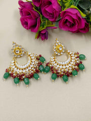Traditional Gold Plated Jadau Chandbali Earrings For Ladies