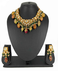 Traditional Gold Plated Jadau Kundan Bridal Necklace Set For Ladies