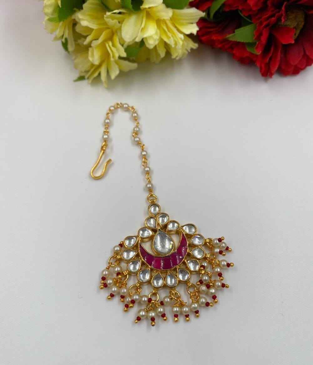 Traditional Gold Plated Jadau Kundan Maang Tikka For Ladies By Gehna Shop