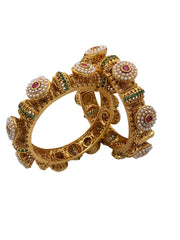 Traditional Gold Plated Jadau Pacheli Bangle Set For Women By Gehna Shop Antique Golden Bangles