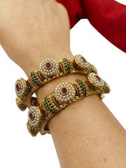 Traditional Gold Plated Jadau Pacheli Bangle Set For Women By Gehna Shop