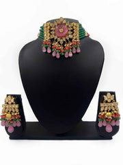 Traditional Gold Plated Kundan And Beads Choker Necklace Set For Wedding By Gehna Shop