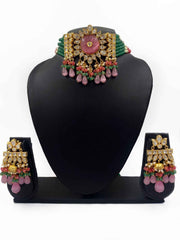 Traditional Gold Plated Kundan And Beads Choker Necklace Set For Wedding By Gehna Shop