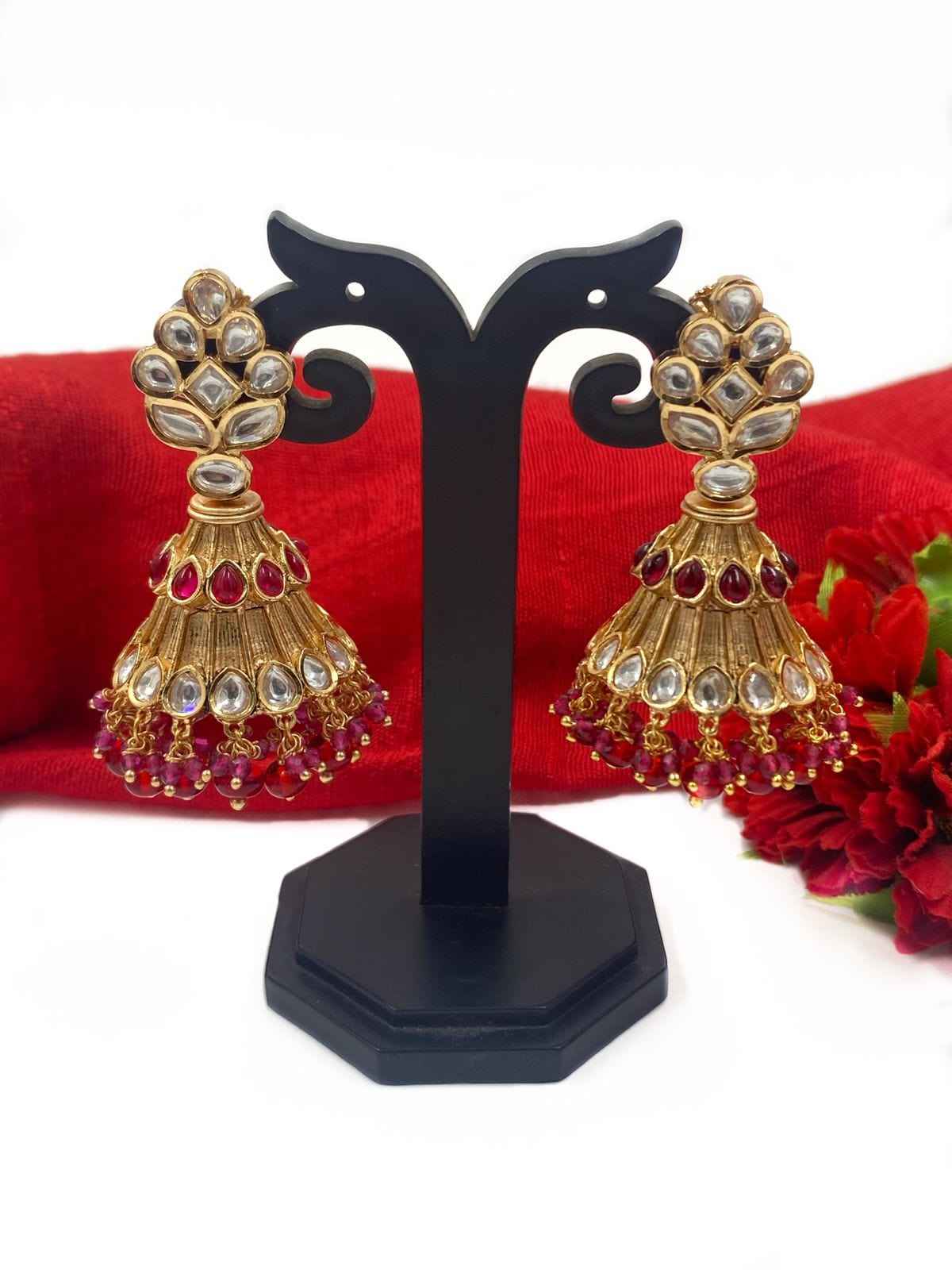 Traditional Gold Plated Kundan Jhumka Earrings For Ladies By Gehna Shop