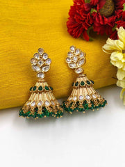 Traditional Gold Plated Kundan Jhumka Earrings For Ladies By Gehna Shop