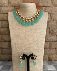 Traditional Gold Plated Kundan Necklace Set With Mint Green Stones By Gehna Shop