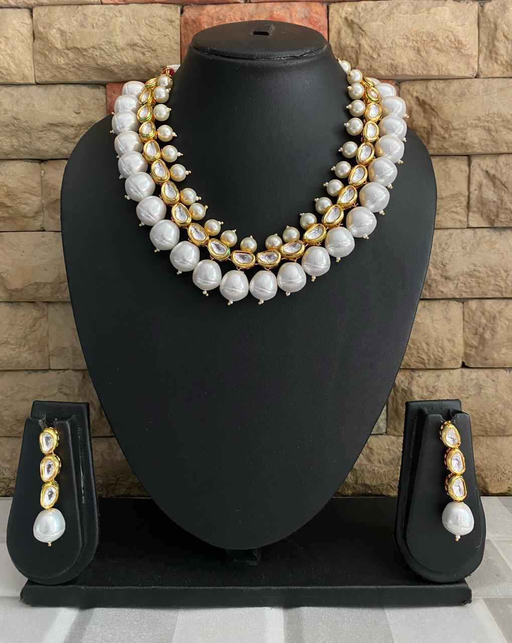 Traditional Gold Plated Kundan Necklace Set With Pearls For Ladies By Gehna Shop