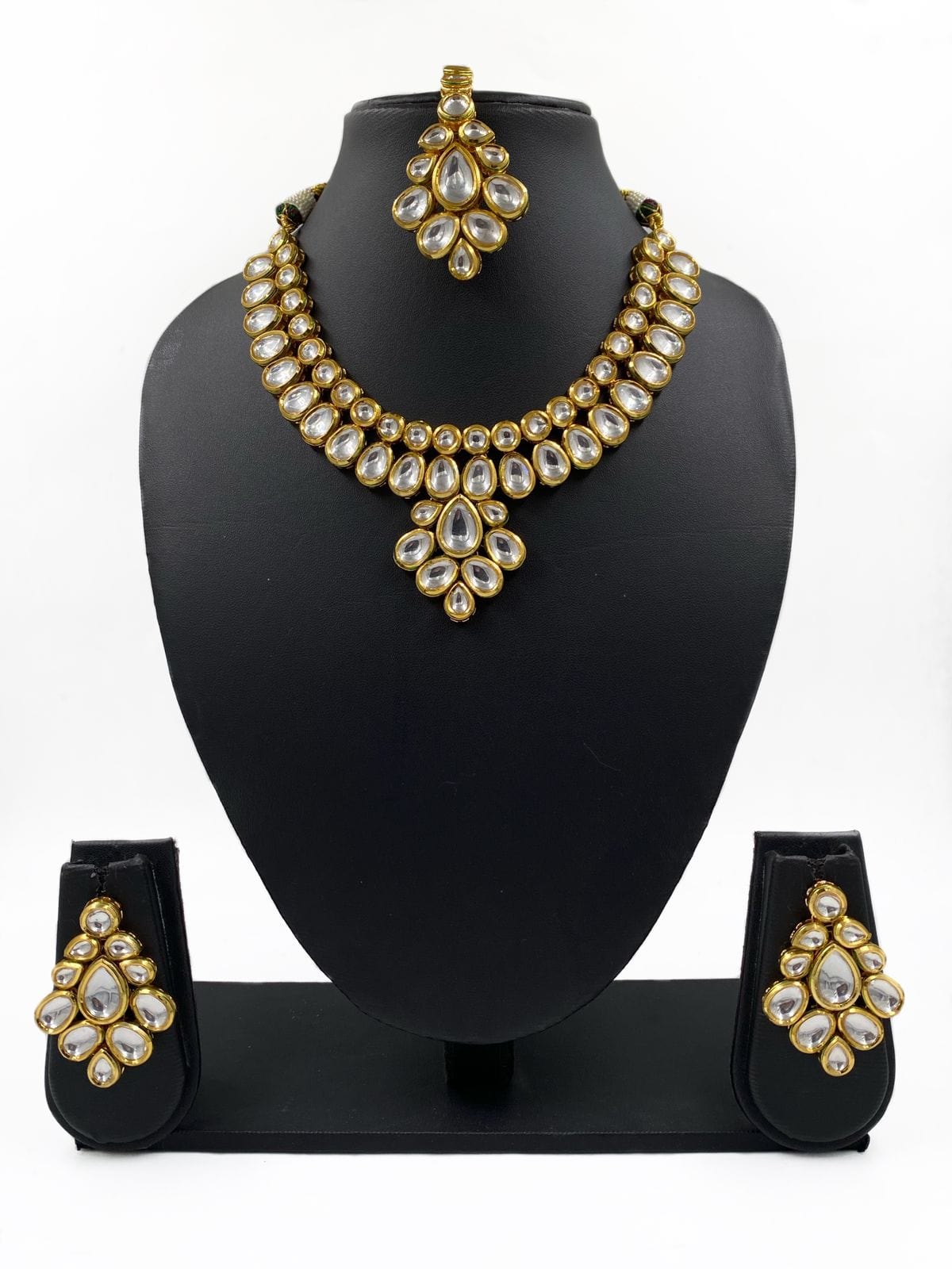 Traditional Gold Plated Kundan Necklace Set With Tikka Kundan Necklace Sets