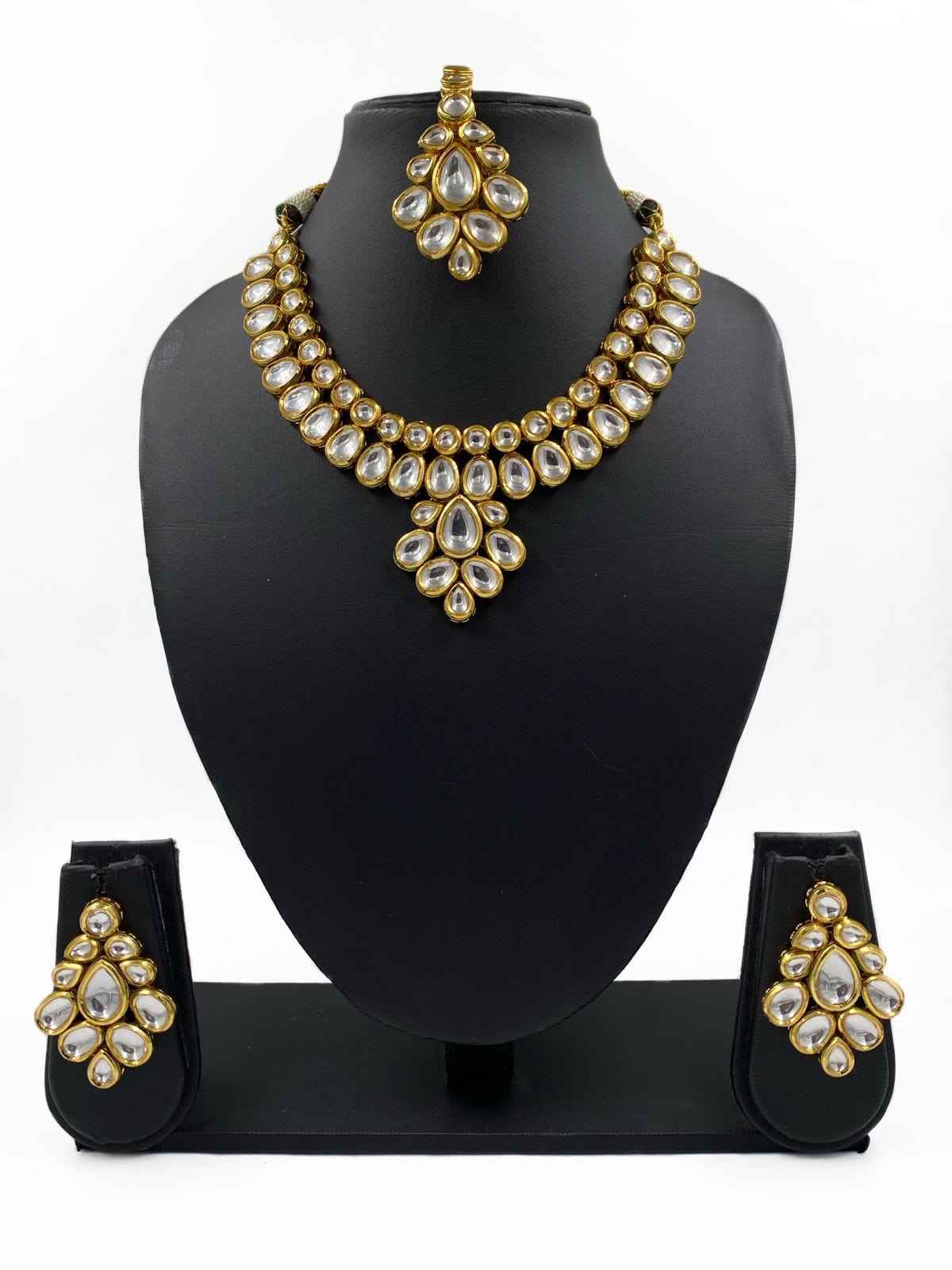 Traditional Gold Plated Kundan Necklace Set With Tikka